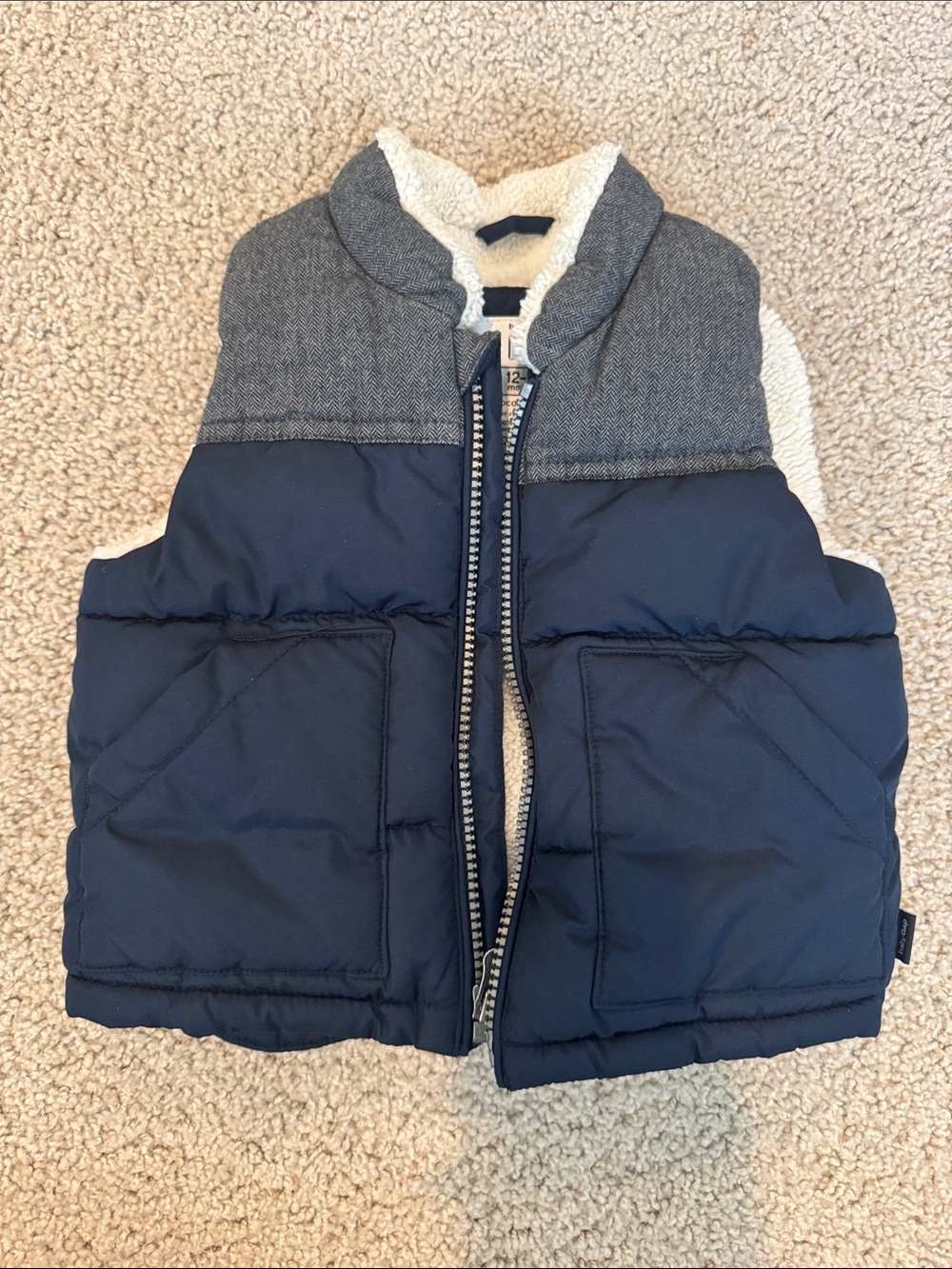 GAP Baby Sherpa Vest in Navy and Cream